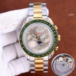 Clone Omega Speedmaster Moonphase Two Tone Watches Green Bezel Citizen Movement